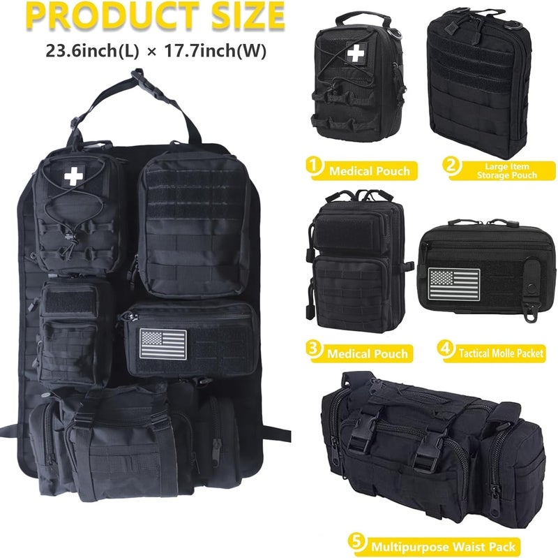 Jimikay Universal Tactical Seat ​Back Organizer Vehicle Molle Panel Organizer Storage Bag with 5 Detachable Molle Pouch for All Vehicel Such as Jeep,Truck,SUV, Car, Ford,Chevy etc - Image 2